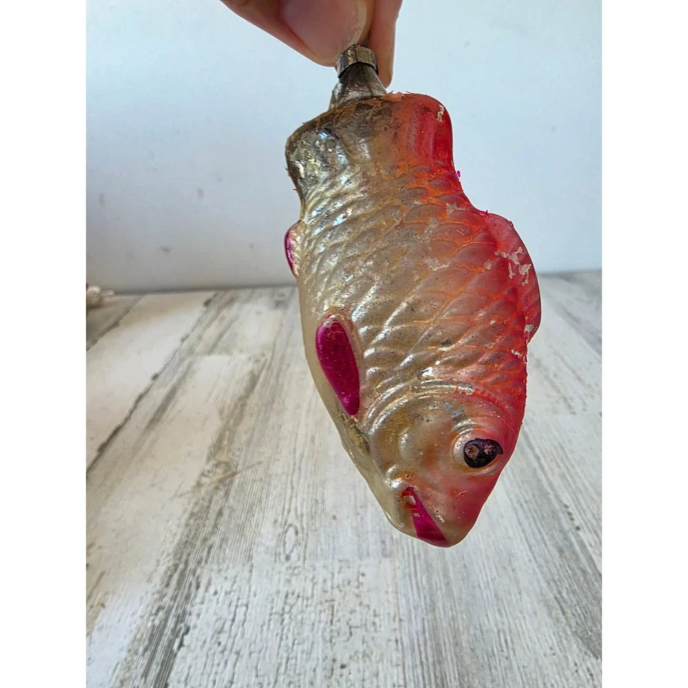 Antique AS IS fish Mercury pink glass ornament Xmas tree Fisher nautical